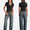 412TB4hvSNL.jpg Womens Short Sleeve Business Casual Tops Summer V Neck Polo Work Shirts 2025 Fitted Basic Collared Shirt