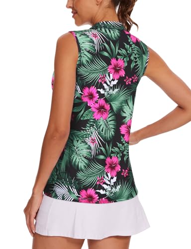 Women's Sleeveless Golf Shirt Quick Dry Zip Up Workout Tennis Tops with Pockets