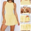 413L7s-lzEL.jpg Women's Flowy Pleated Ruffle Tennis Athletic Dress for Women Summer Boat Neck Sleeveless Mini Golf Dress Shorts Pockets