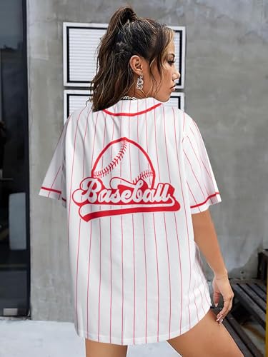 418HN7BXzGL.jpg Baseball Jersey for Women Baseball Shirt: Baseball Graphic Button Down Plain Tshirts Sports Active V Neck Tee Tops