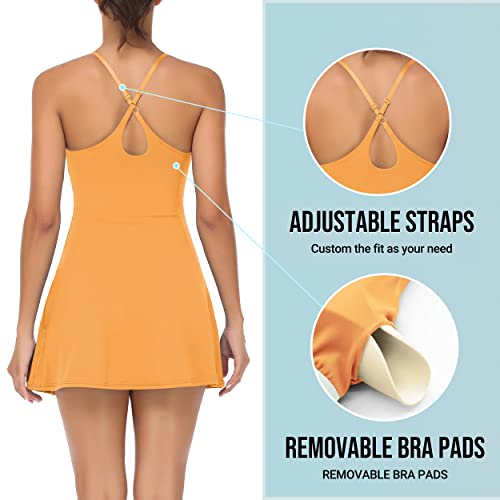 418kIWL-VZL.jpg Women Workout Tennis Dress with Built-in Bra Shorts, Adjustable Cross Shoulder Straps with Pockets