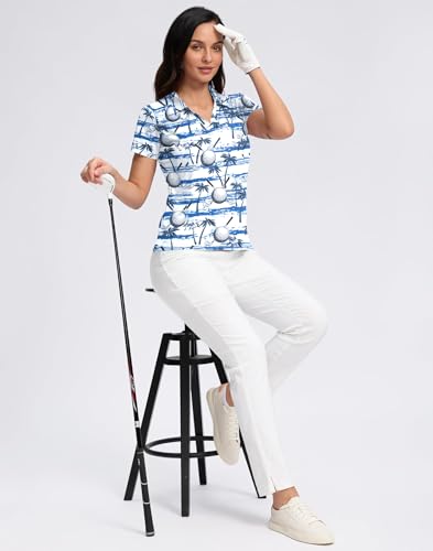 41AFIzCbHIL.jpg Hawaiian Golf Shirts for Women Funny Print Polo Shirt for Women Moisture Wicking Athletic Tees Golf Tops Golf Gifts