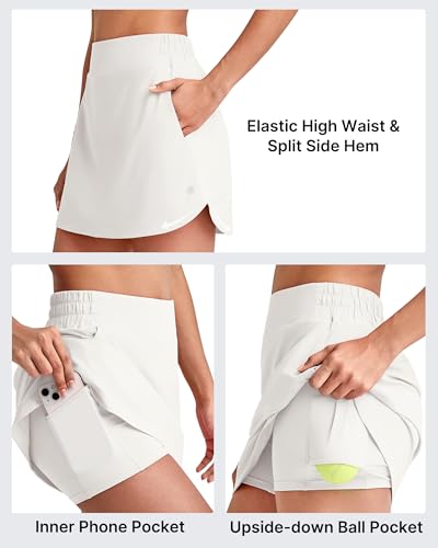 41AUdyEMndL.jpg A Line Golf Skirts for Women 15'' Elastic High Waisted Tennis Skorts Soft Casual Athletic Inner Shorts 4 Pockets