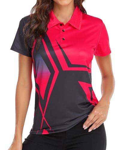 41AqBDwYULL.jpg Women's Golf Polo Shirts Short Sleeve Moisture Wicking Tennis Athletic Shirt with 3 Button