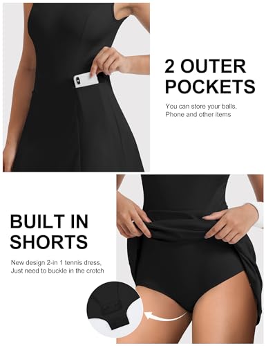 41B0H6waRQL.jpg Tennis Dress Golf Dress for Women, Athletic Dress with Built in Shorts and Pockets for Sleeveless Workout Active Dresses
