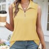 41CQH5VoRpL.jpg Womens Ribbed Tank Top Zipper V Neck Dressy Casual Blouses Sleeveless Camisole Tops Work Tank Polo Shirts