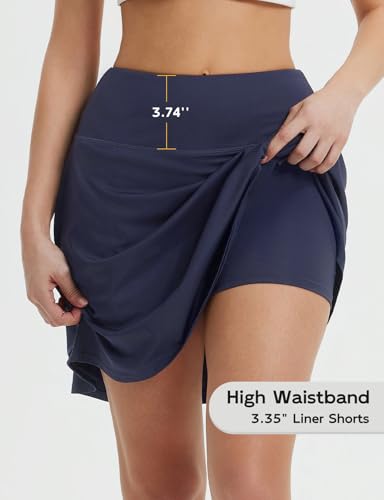 41CR2sj1EbL.jpg Women's 18" Tennis Skorts Skirts Knee Length with Liner Shorts High Waisted Golf Pickleball Athletic with Pockets