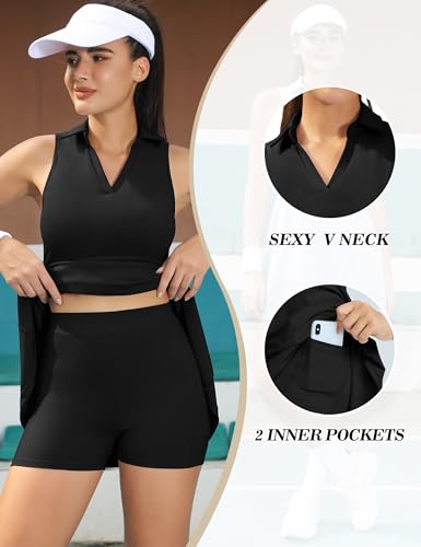 Tennis Dress for Women,Golf Dresses with Built in Shorts with 4 Pockets for Sleeveless Athletic Workout Dress