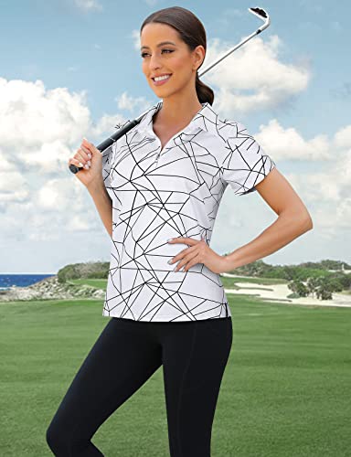 Womens Golf Polo Shirts 1/4 Zip Up Overlap Short Sleeve Quick Dry Workout Tops
