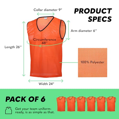 41EMdDvf2L.jpg Sports Pinnies - Pack of 06 - Free Size for Youth/Adult - 5 Color Options - Soccer, Basketball Practice Vest