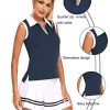 41F1eZ3yJRL.jpg Women Sleeveless Golf Polo Shirts Summer 2025 UPF 50+ Zipper V Neck Tennis Tank Top S-XXL
