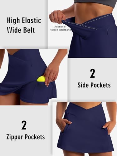 41G9YC0JvdL.jpg Golf Skirts for Women Crossover High Waisted Athletic Skirt Skorts Stretchy Golf Skirt with Shorts and 4 Pockets