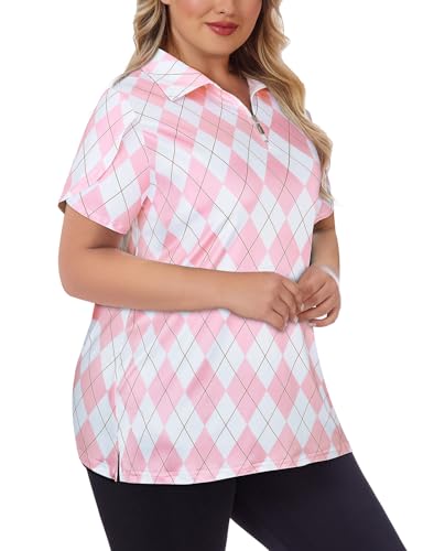 41GbOt2CqXL.jpg Women's Plus Size Golf Polo Shirts Zip Up Short Sleeve Tops Loose Fit UPF 50+ Tennis Workout Apparel XL-5XL