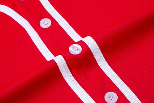 Mens Button Down Plain Baseball Jersey, Blank Softball Team Uniform, Hip Hop Hipster Short Sleeve Active Shirts