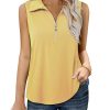 41Hgx8pAcXL.jpg Womens Ribbed Tank Top Zipper V Neck Dressy Casual Blouses Sleeveless Camisole Tops Work Tank Polo Shirts