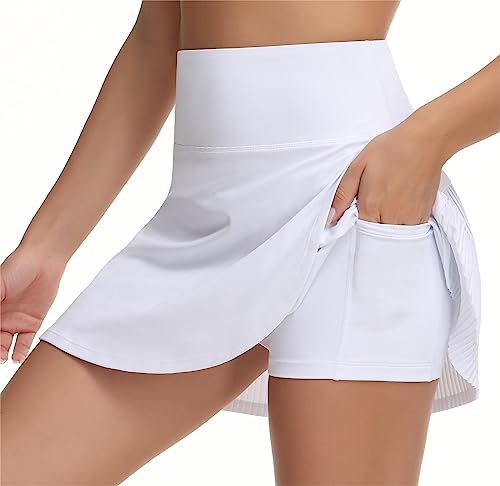 41KVHOgKvZL.jpg Women's High Waisted Tennis Skirts Crossover Hemline Back Pleated Golf Skorts with Inner Shorts
