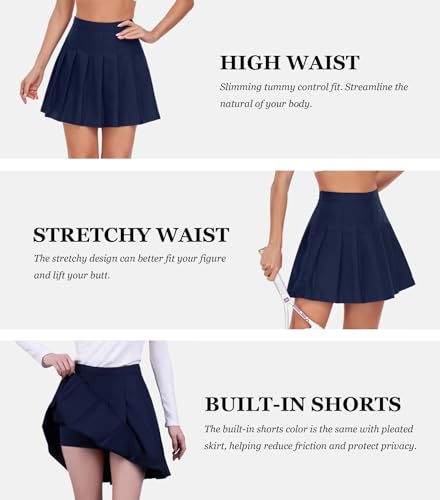 Women Pleated Skirt Tennis Golf Skorts with Lining Shorts Athletic Pleated Skirts for Women