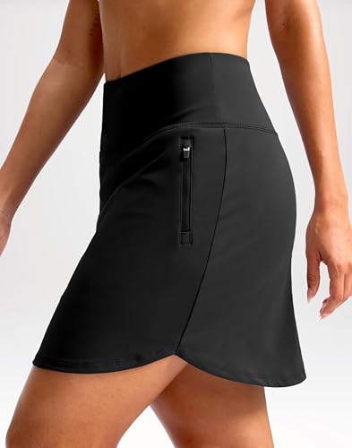 41Kydxf3OVL.jpg 18" Golf Skirts for Women Zipper Pockets Knee Length Skort with Shorts Underneath High Waist Tennis Pickleball