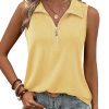 41Ln6pYHzxL.jpg Womens Ribbed Tank Top Zipper V Neck Dressy Casual Blouses Sleeveless Camisole Tops Work Tank Polo Shirts