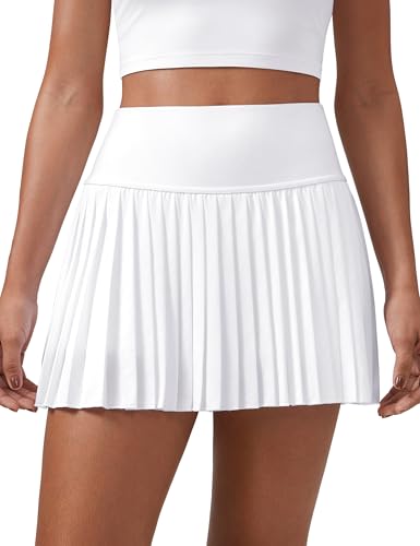 41MhEnu3khL.jpg Women's High Waisted Pleated Tennis Skirts with Pockets Tummy Control Casual Liner A Line Workout Golf Skorts