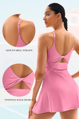 41NhE8AqcYL.jpg Womens Two Pieces Tennis Dress with Separate Shorts Workout Open Back Active Golf Dresses Built-in Removable Bra