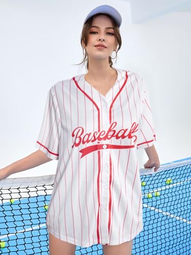 41OWw-g0hOL.jpg Baseball Jersey for Women Baseball Shirt: Baseball Graphic Button Down Plain Tshirts Sports Active V Neck Tee Tops