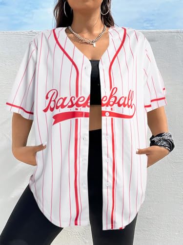 41OiNT8SK2L.jpg Baseball Jersey for Women Baseball Shirt: Baseball Graphic Button Down Plain Tshirts Sports Active V Neck Tee Tops