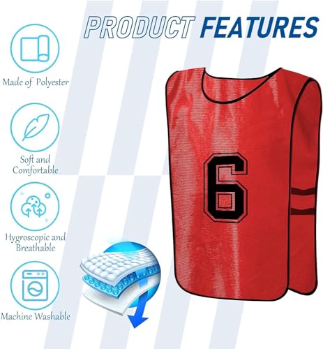 41P1HUQoksL.jpg 24 Pcs Numbered Practice Vests Scrimmage Soccer Pinnies Traning Jerseys Team Sports Bibsfor Youth and Adult(Large)