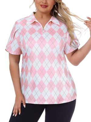 Women's Plus Size Golf Polo Shirts Zip Up Short Sleeve Tops Loose Fit UPF 50+ Tennis Workout Apparel XL-5XL