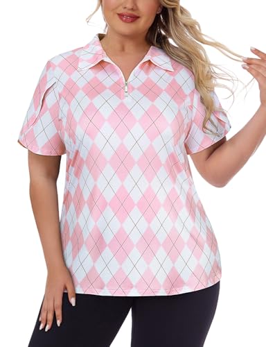 41P1bTwiQ1L.jpg Women's Plus Size Golf Polo Shirts Zip Up Short Sleeve Tops Loose Fit UPF 50+ Tennis Workout Apparel XL-5XL