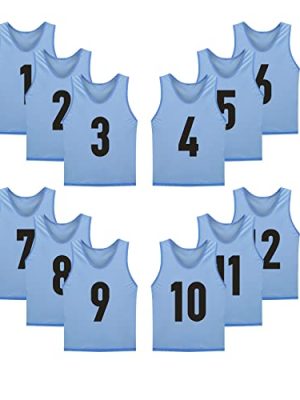 12 Pack(1-12) Numbered Jerseys/Soccer Bibs/Scrimmage Pinnies/Team Training Vest for Adult Youth Kids.