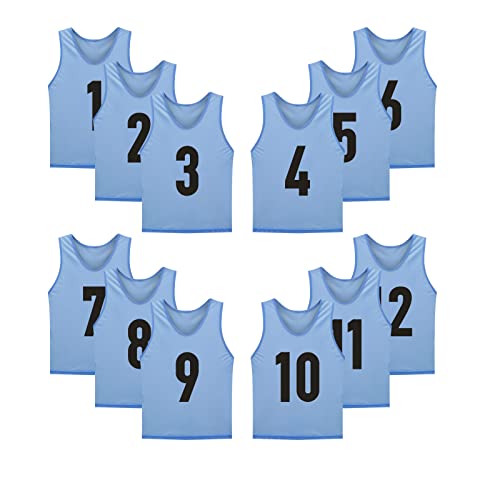 12 Pack(1-12) Numbered Jerseys/Soccer Bibs/Scrimmage Pinnies/Team Training Vest for Adult Youth Kids.