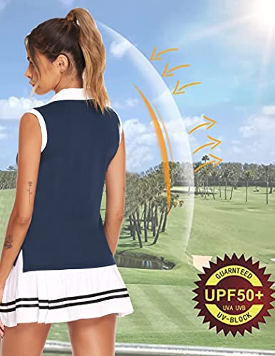 41RACgfogOL.jpg Women Sleeveless Golf Polo Shirts Summer 2025 UPF 50+ Zipper V Neck Tennis Tank Top S-XXL