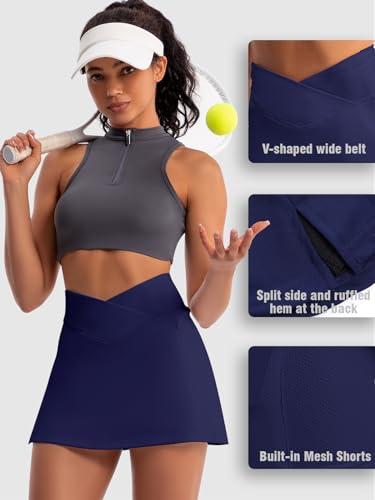 41RYfwEcLuL.jpg Golf Skirts for Women Crossover High Waisted Athletic Skirt Skorts Stretchy Golf Skirt with Shorts and 4 Pockets