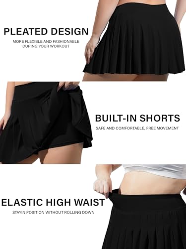 41Ri13UCJL.jpg Women's Plus Size Pleated Tennis Skirt- Girls High Waist Athletic Golf Skirts with Shorts