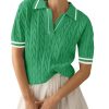 41UJNbGy0hL.jpg Womens Short Sleeve Lightweight Sweater Tops Lapel V Neck Cable Knit Polo Shirts Summer Loose Casual Outfits 2025