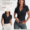 41VPUlRAPTL.jpg Womens Short Sleeve Business Casual Tops Summer V Neck Polo Work Shirts 2025 Fitted Basic Collared Shirt