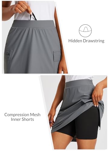 Women's Skorts Skirts Hiking Cargo Skorts Pockets 19" Knee Length Long Athletic Quick Dry Skirts UPF 50
