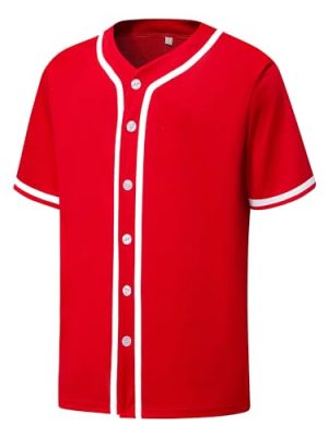 Mens Button Down Plain Baseball Jersey, Blank Softball Team Uniform, Hip Hop Hipster Short Sleeve Active Shirts