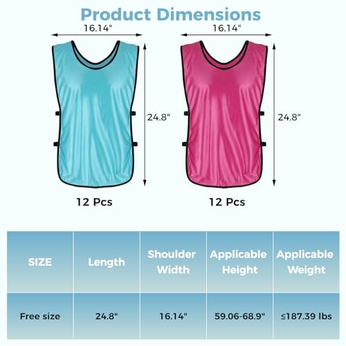 24 Pack Youth Pinnies, Sports Pinnies for Youth Adults, Soccer Basketball Scrimmage Training Vests, Football Team Practice
