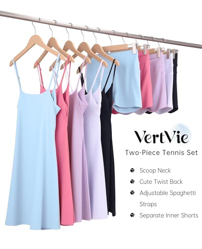 41amdQ89I7L.jpg Womens Two Pieces Tennis Dress with Separate Shorts Workout Open Back Active Golf Dresses Built-in Removable Bra