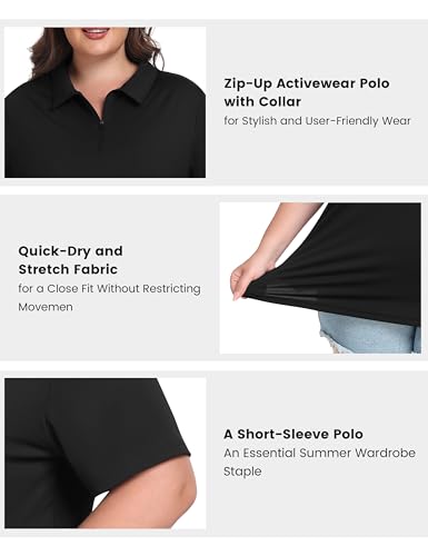 41bUliJKRzL.jpg Plus Size Golf Polo Shirts for Women Zip Up Short Sleeve Collared Tennis Workout Tops Sport Athletic Activewear XL-5XL