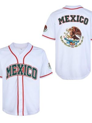 Men's Mexico Eagle Jersey Button Down Short Sleeve Hip Hop Baseball Jersey Stitched