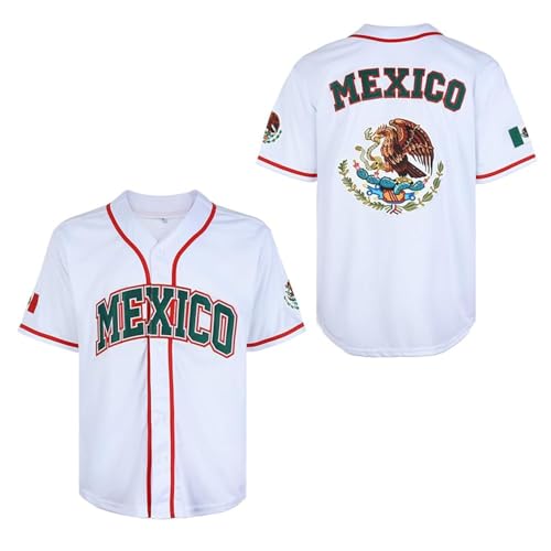 41bWIsPPP0L.jpg Men's Mexico Eagle Jersey Button Down Short Sleeve Hip Hop Baseball Jersey Stitched