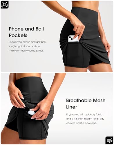 41c5q5mmG5L.jpg 18" Golf Skirts for Women Zipper Pockets Knee Length Skort with Shorts Underneath High Waist Tennis Pickleball