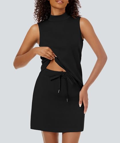 41cGe2OqAqL.jpg Two Piece Skirt Set for Women Sweatsuits Tennis Outfits Casual Mock Neck Sleeveless Top Elastic Short Skorts