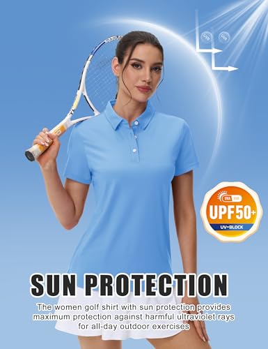 41cINNCCRYL.jpg Women's Polos Golf Shirts Short Sleeve UPF 50+ Collared Shirt Quick Dry Tennis Work Athletic Tops