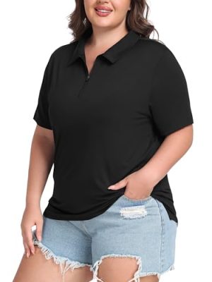 Plus Size Golf Polo Shirts for Women Zip Up Short Sleeve Collared Tennis Workout Tops Sport Athletic Activewear XL-5XL