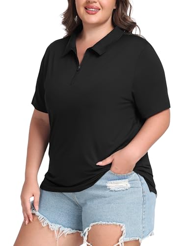 41ctIDzyC3L.jpg Plus Size Golf Polo Shirts for Women Zip Up Short Sleeve Collared Tennis Workout Tops Sport Athletic Activewear XL-5XL