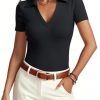 41d0oSsjhxL.jpg Womens Short Sleeve Business Casual Tops Summer V Neck Polo Work Shirts 2025 Fitted Basic Collared Shirt